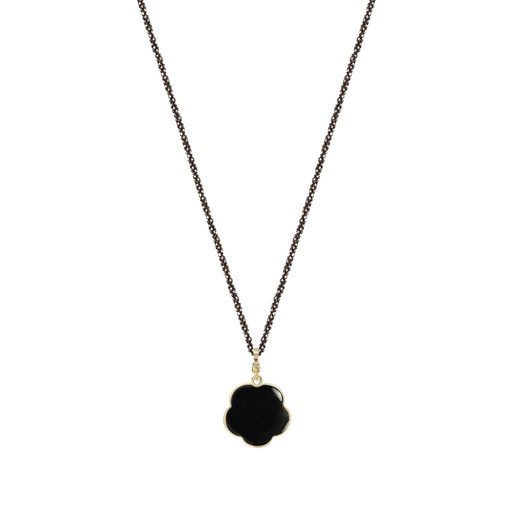 Long chain with cross pendant, 925 silver, Onyx stone