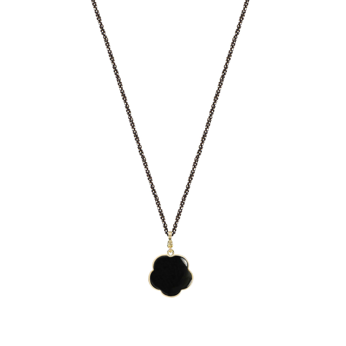 Long chain with cross pendant, 925 silver, Onyx stone