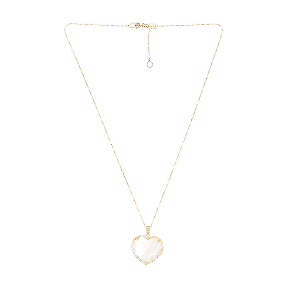 Diamond necklace, heart pendant, 18K yellow gold, Madre Perla stone 