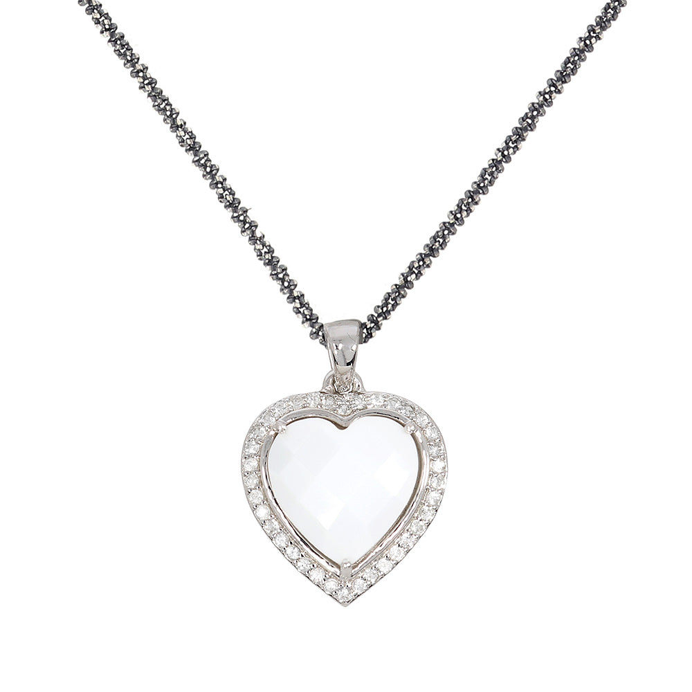 Long chain with cross pendant, 925 silver, Onyx stone