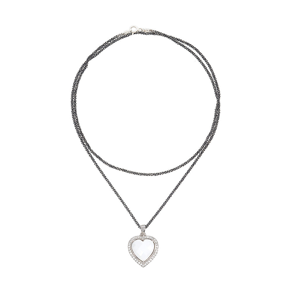 Long chain with cross pendant, 925 silver, Onyx stone