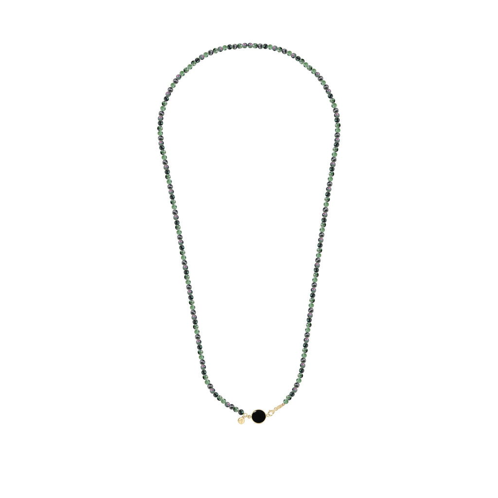 Short eco pearl necklace, cross pendant, 9K yellow gold, Madre Perla stone