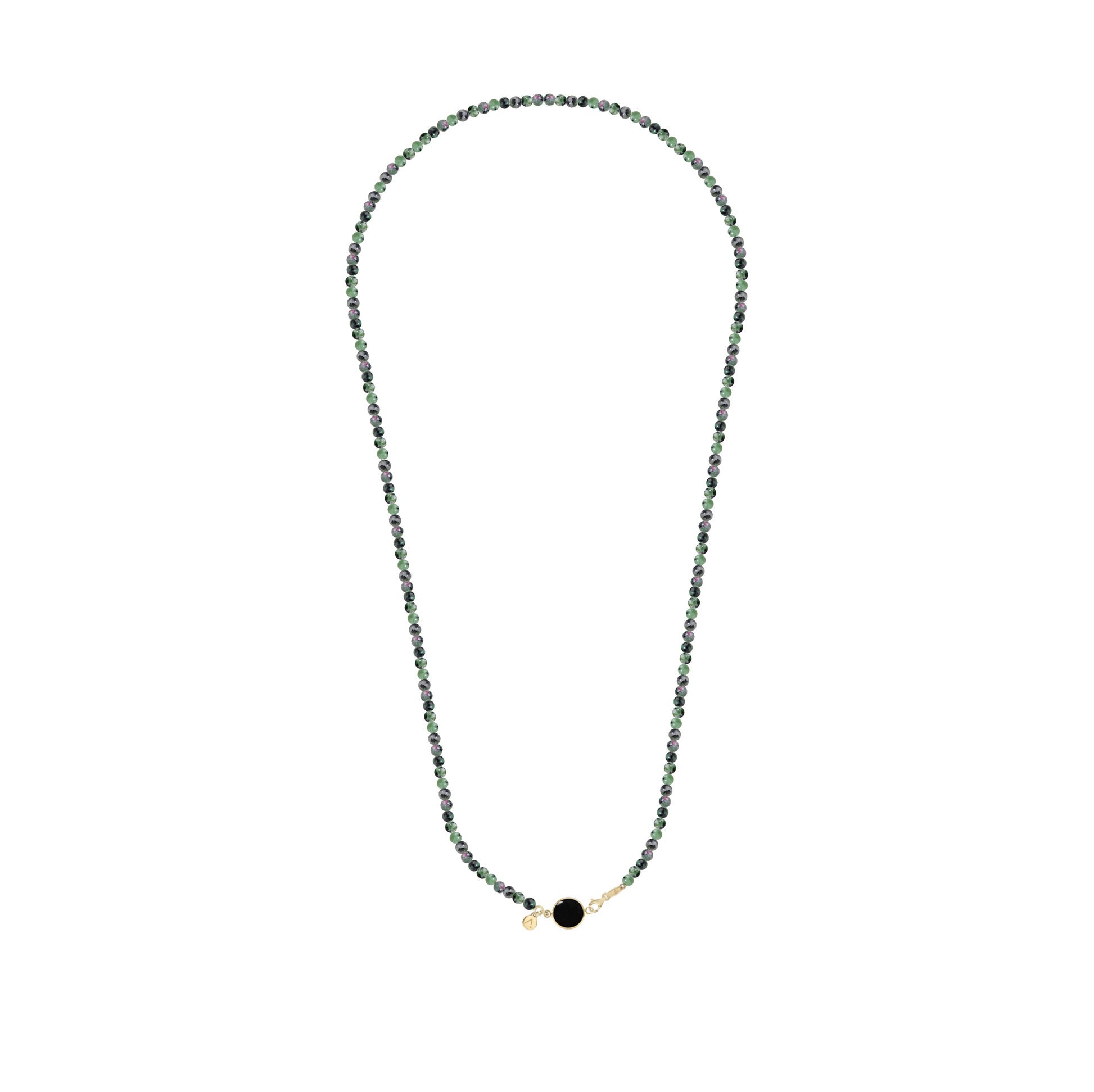 Short eco pearl necklace, cross pendant, 9K yellow gold, Madre Perla stone