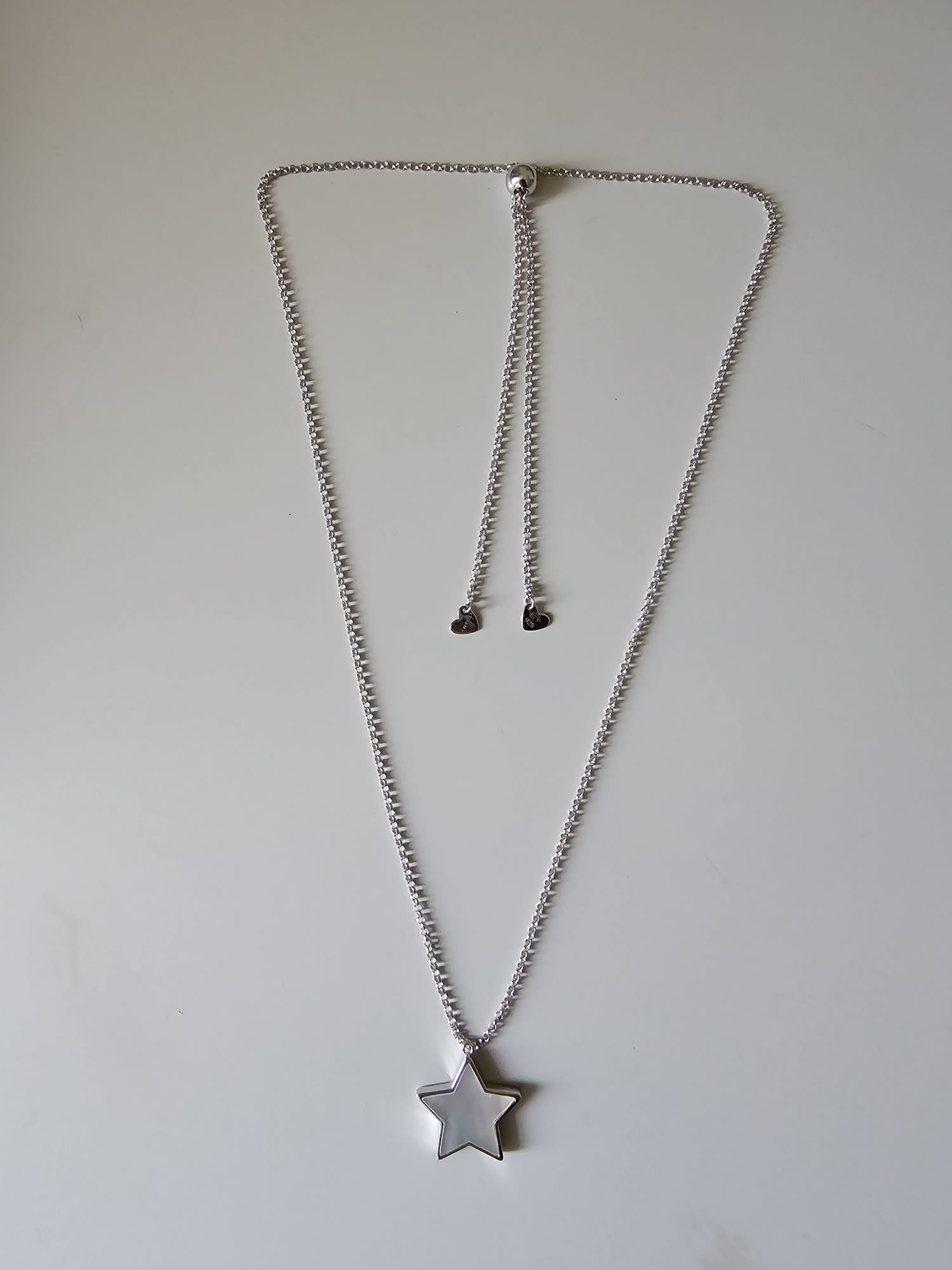 Long chain with cross pendant, 925 silver, Onyx stone