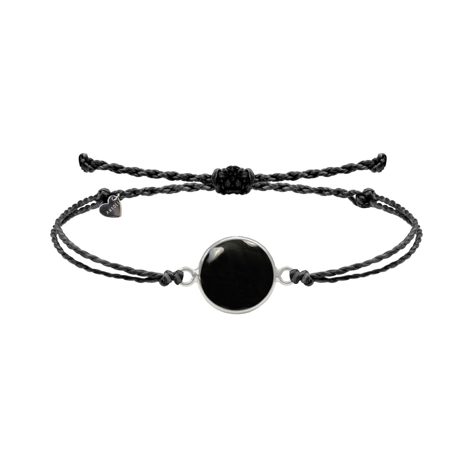 Adjustable bracelet with circle pendant, 316L medical stainless steel, Madre Perla stone