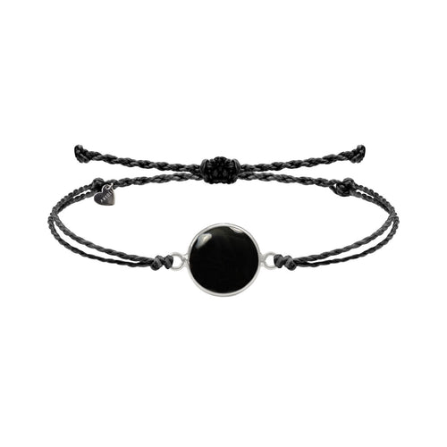 Adjustable bracelet with circle pendant, 316L medical stainless steel, Madre Perla stone