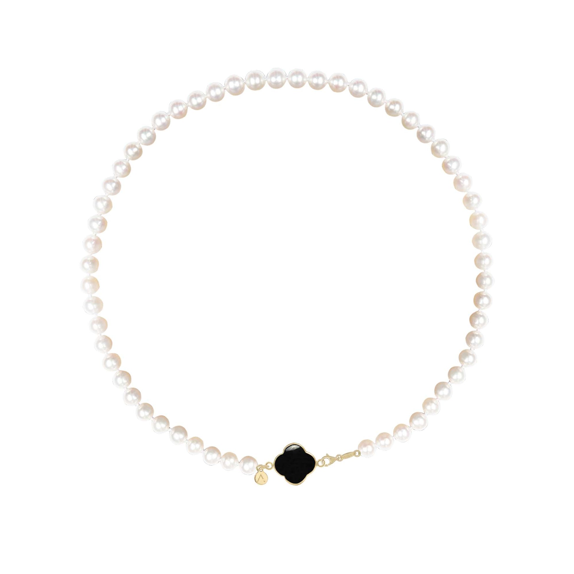 Short eco pearl necklace, cross pendant, 9K yellow gold, Madre Perla stone