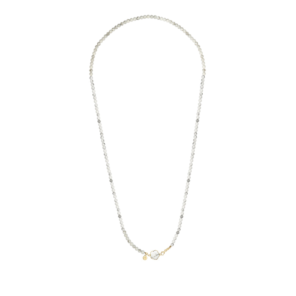 Short eco pearl necklace, cross pendant, 9K yellow gold, Madre Perla stone