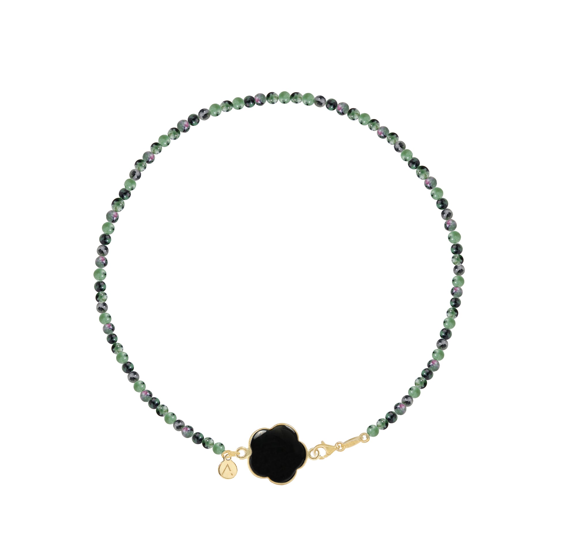 Short eco pearl necklace, cross pendant, 9K yellow gold, Madre Perla stone