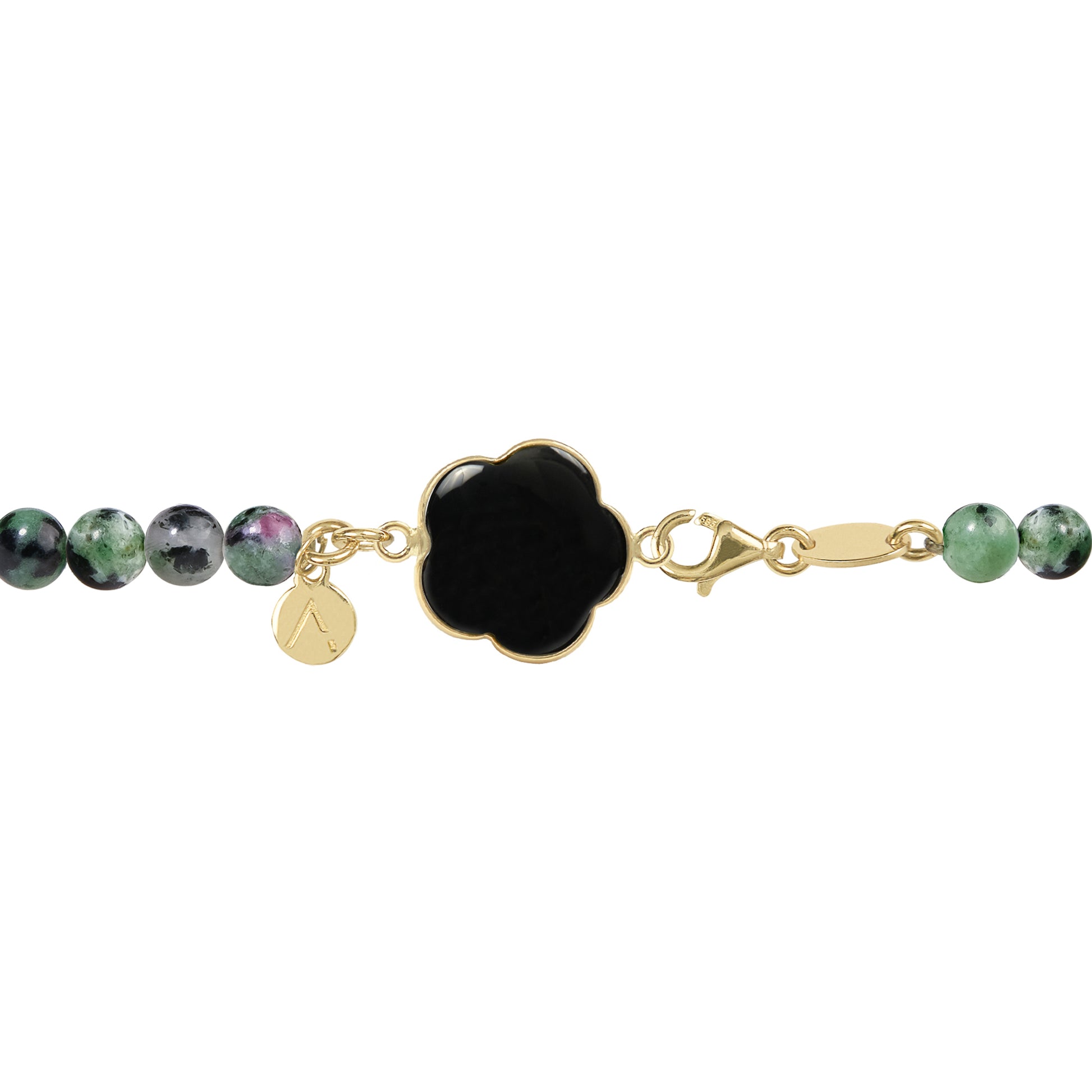 Short eco pearl necklace, cross pendant, 9K yellow gold, Madre Perla stone