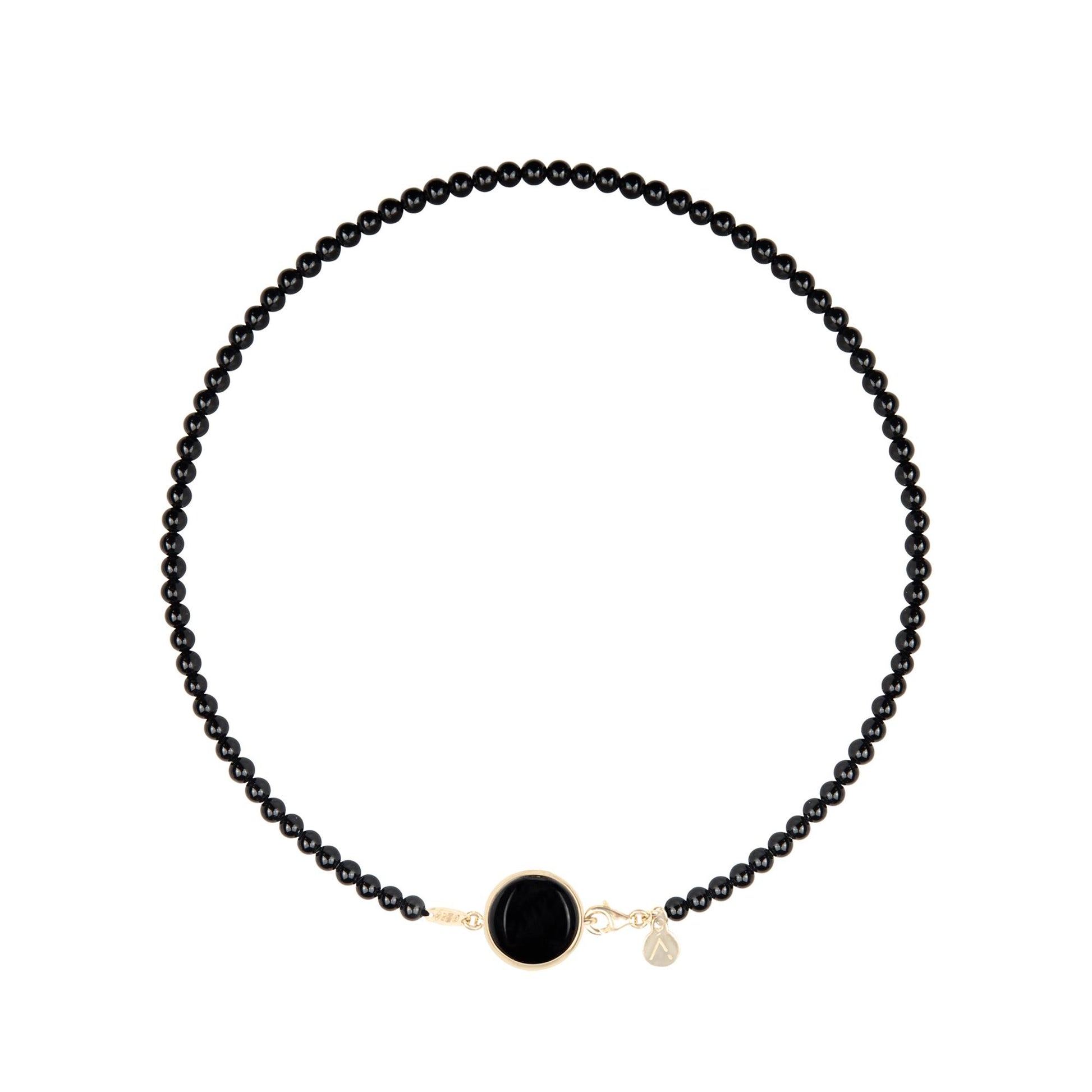 Short eco pearl necklace, cross pendant, 9K yellow gold, Madre Perla stone