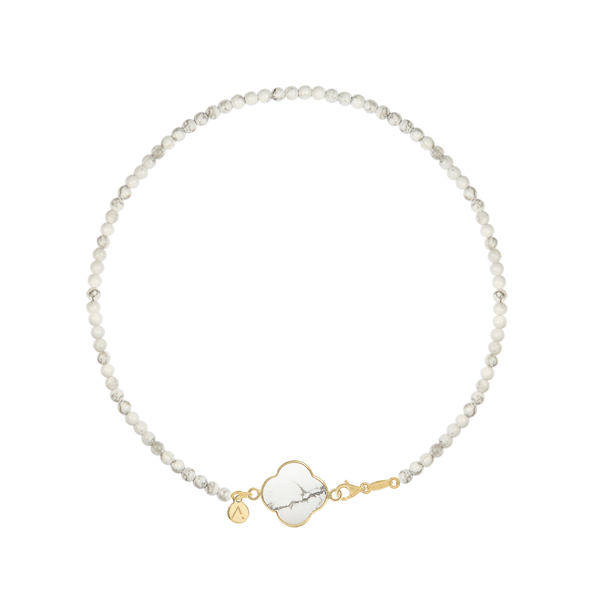 Short eco pearl necklace, cross pendant, 9K yellow gold, Madre Perla stone