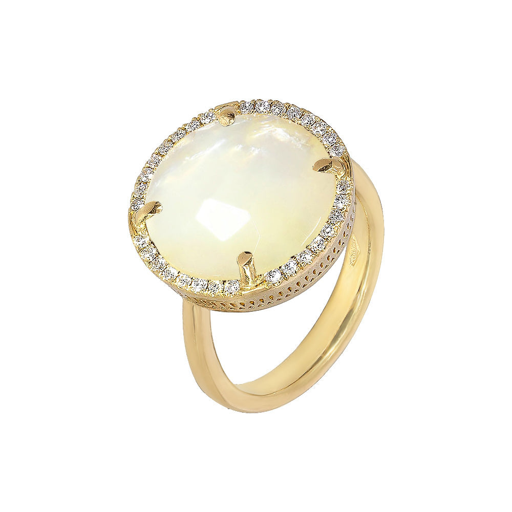 Adjustable heart-shaped ring, 925 silver, Madre Perla and Zircon stones