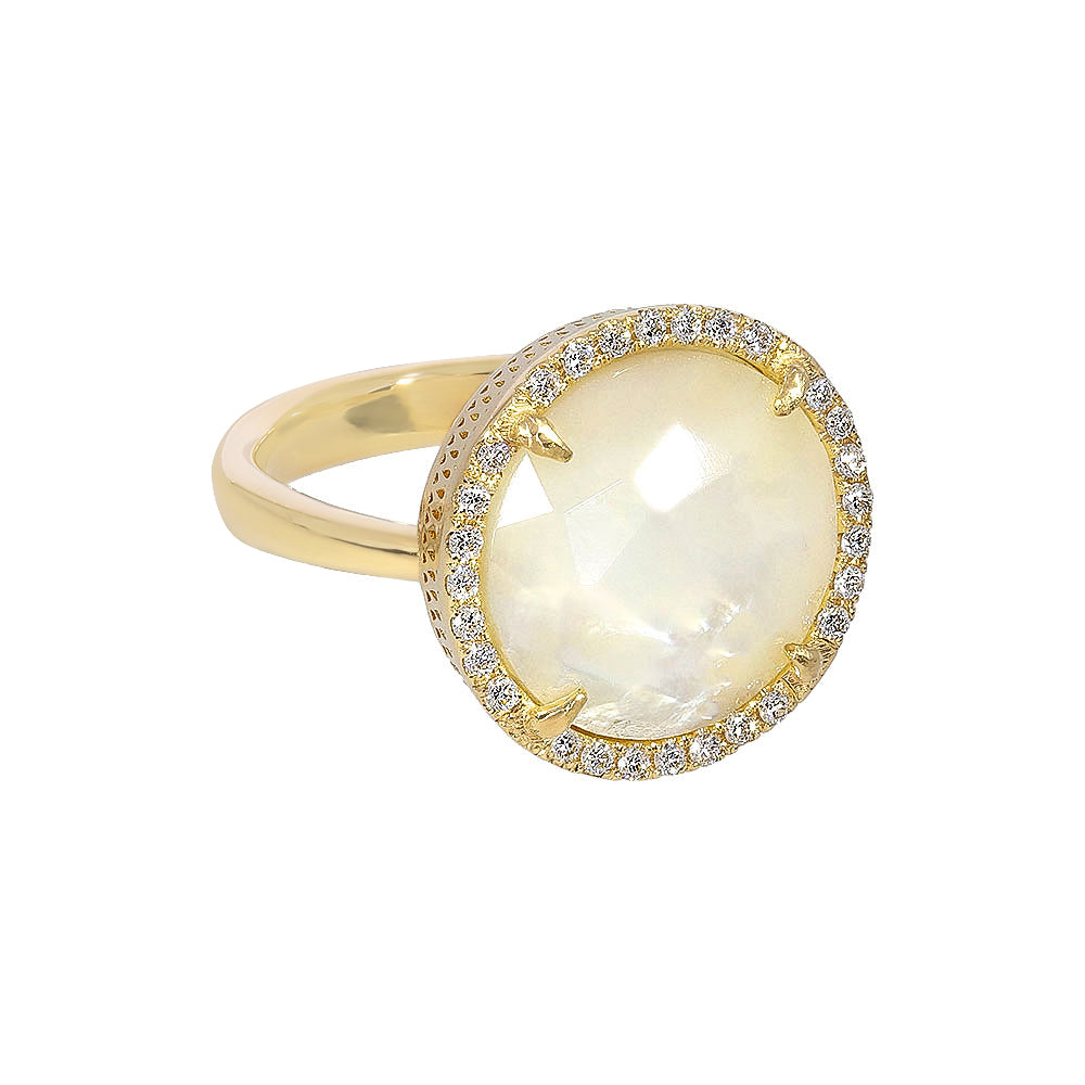 Adjustable heart-shaped ring, 925 silver, Madre Perla and Zircon stones