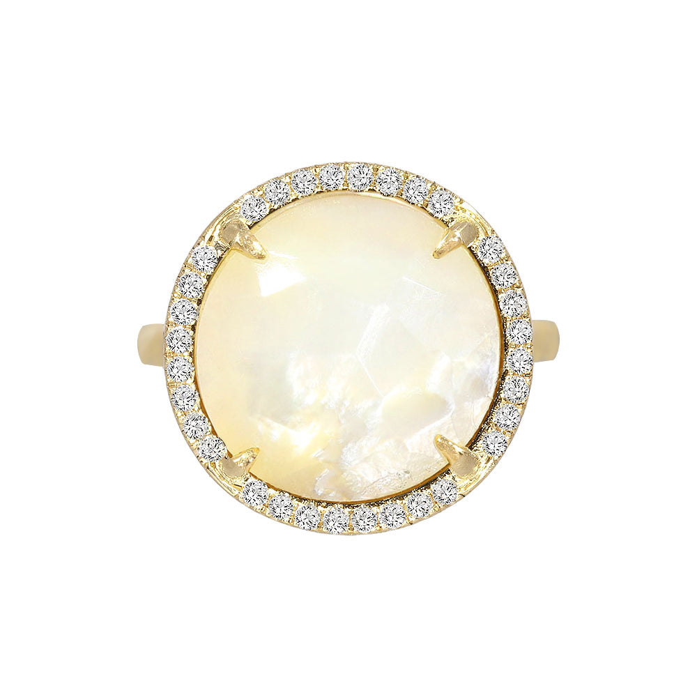 Adjustable heart-shaped ring, 925 silver, Madre Perla and Zircon stones