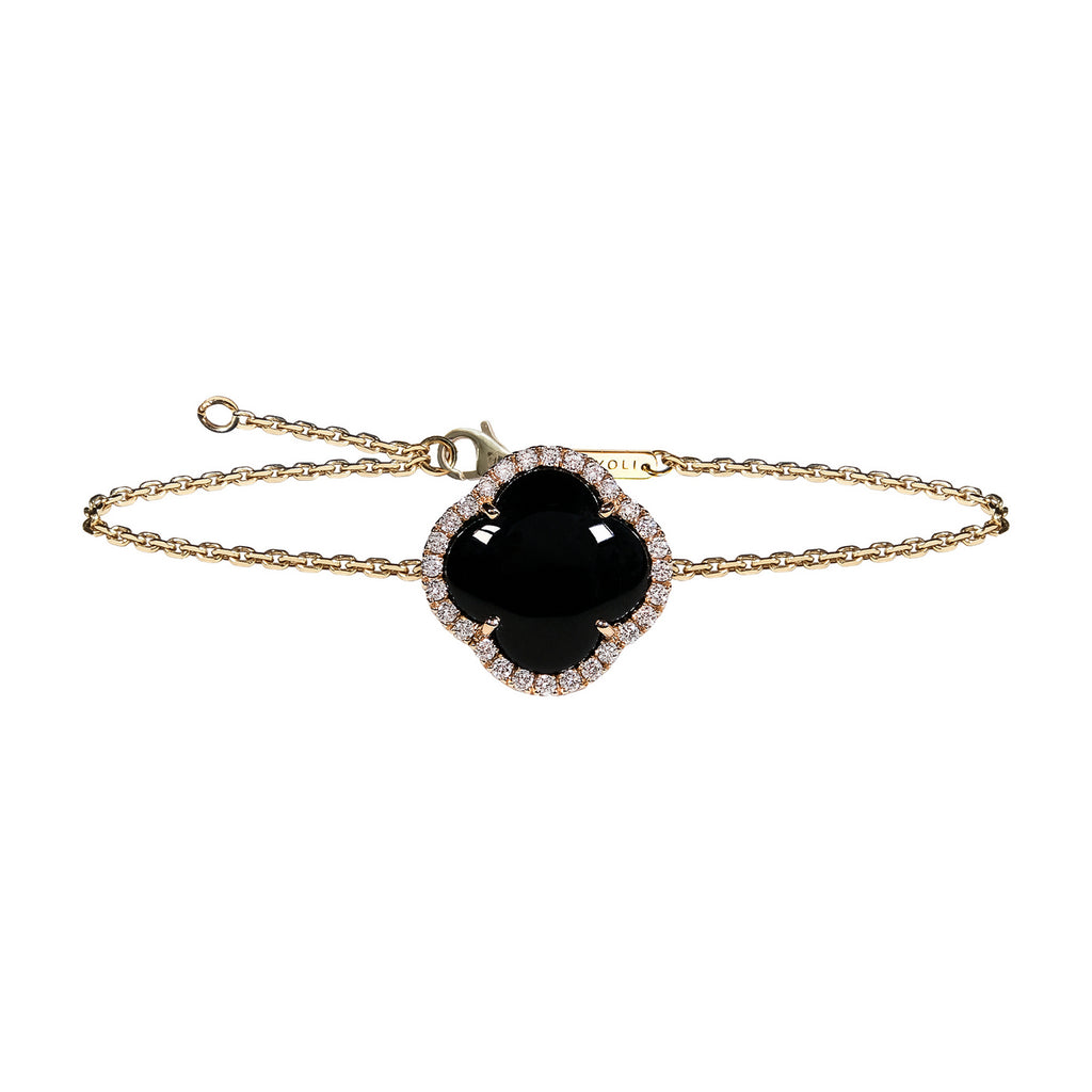 Diamond bracelet, cross pendant, 18K yellow gold, Onyx stone