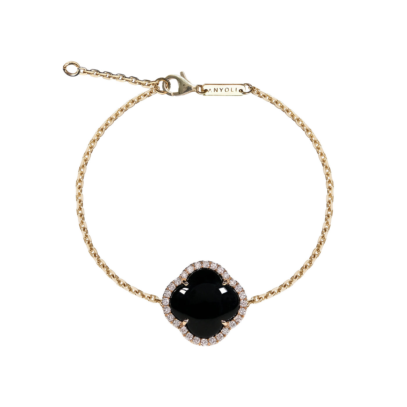 Diamond bracelet, cross pendant, 18K yellow gold, Onyx stone