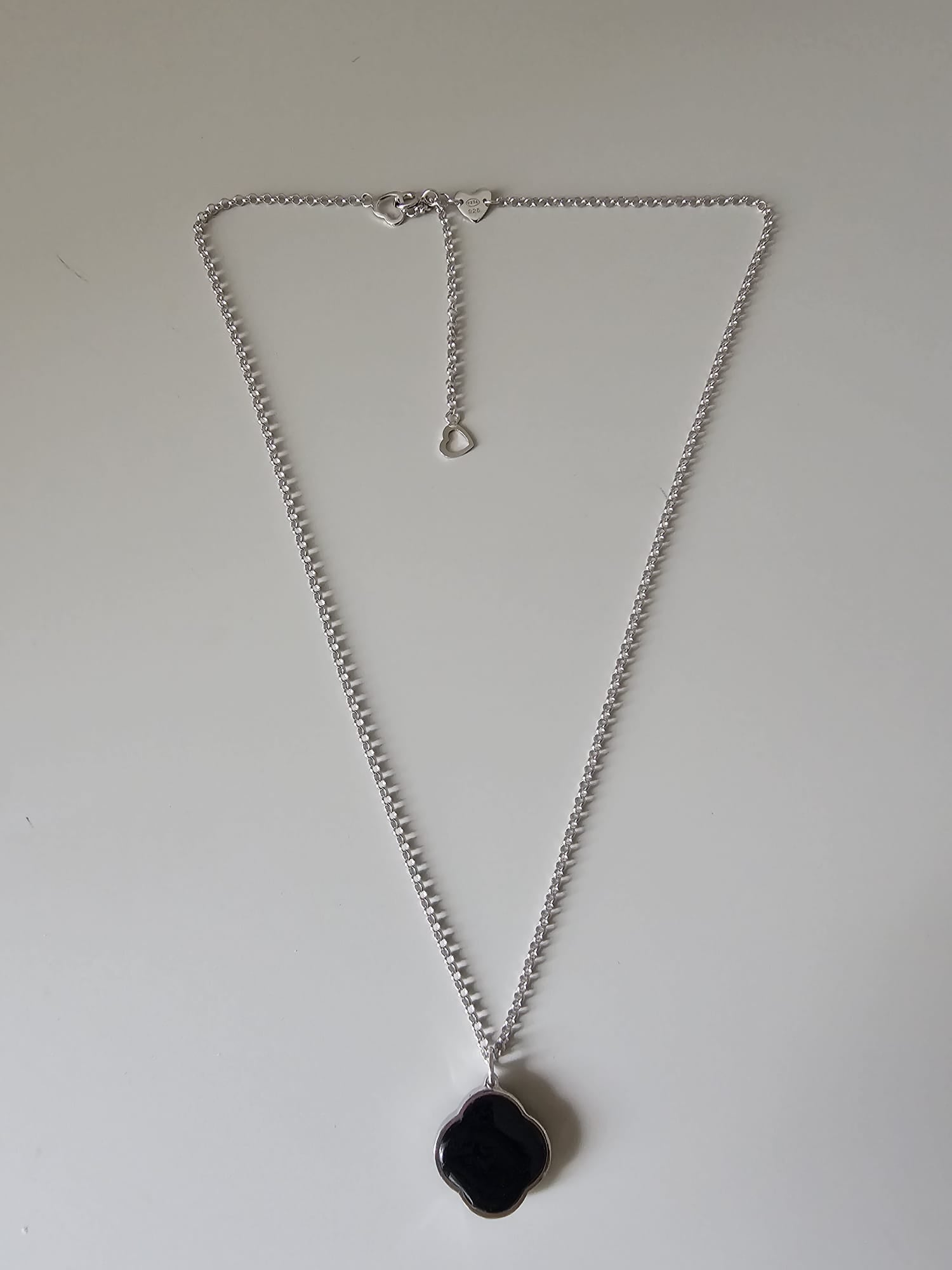 Long chain with cross pendant, 925 silver, Onyx stone