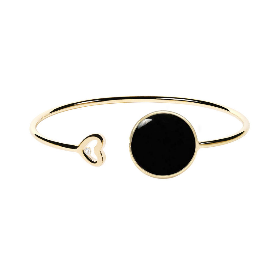 Flexible diamond bracelet, circle pendant, 9K yellow gold, Onyx stone