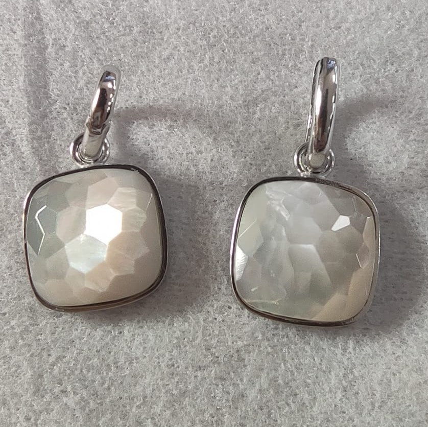 Earrings with heart pendant, 925 silver, Madre Perla stone and Zircon