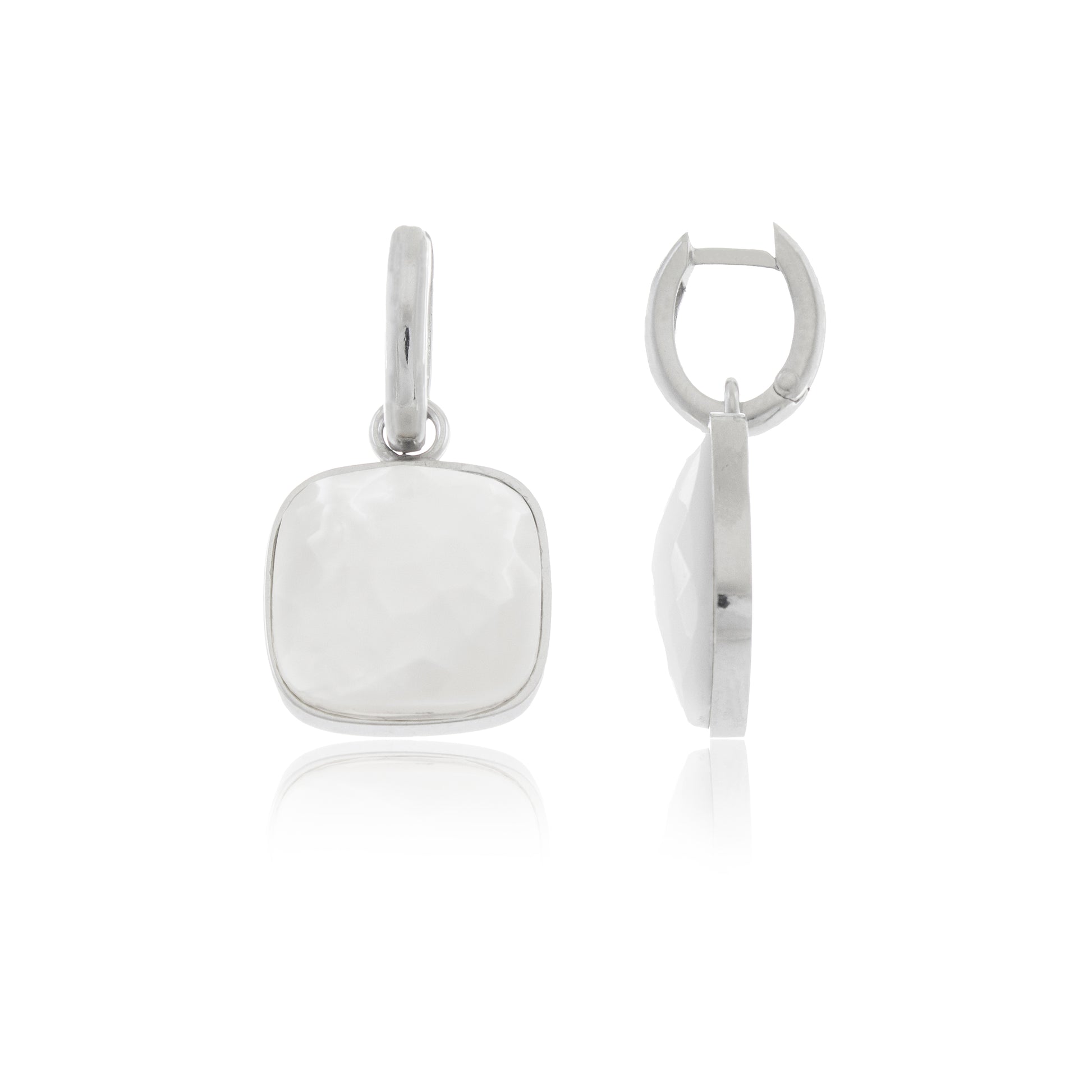 Earrings with heart pendant, 925 silver, Madre Perla stone and Zircon