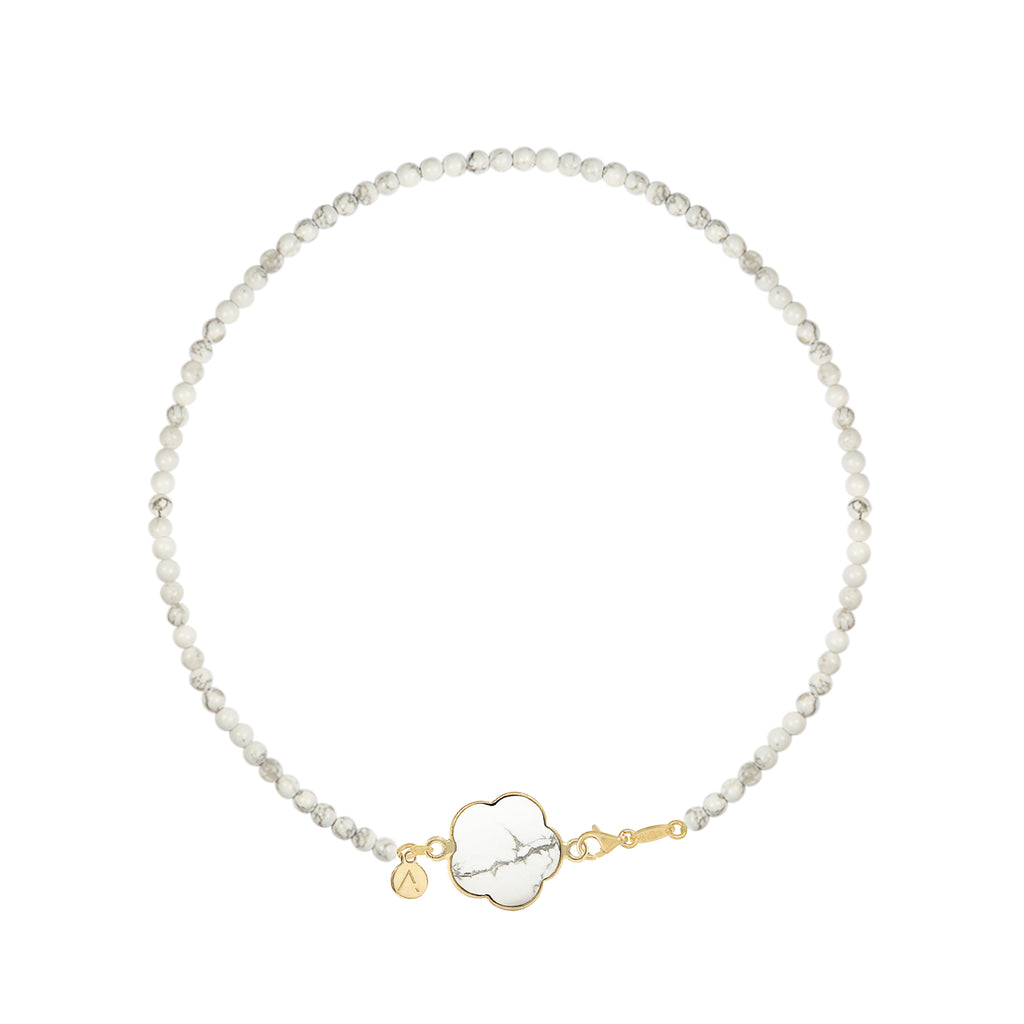 Short eco pearl necklace, cross pendant, 9K yellow gold, Madre Perla stone