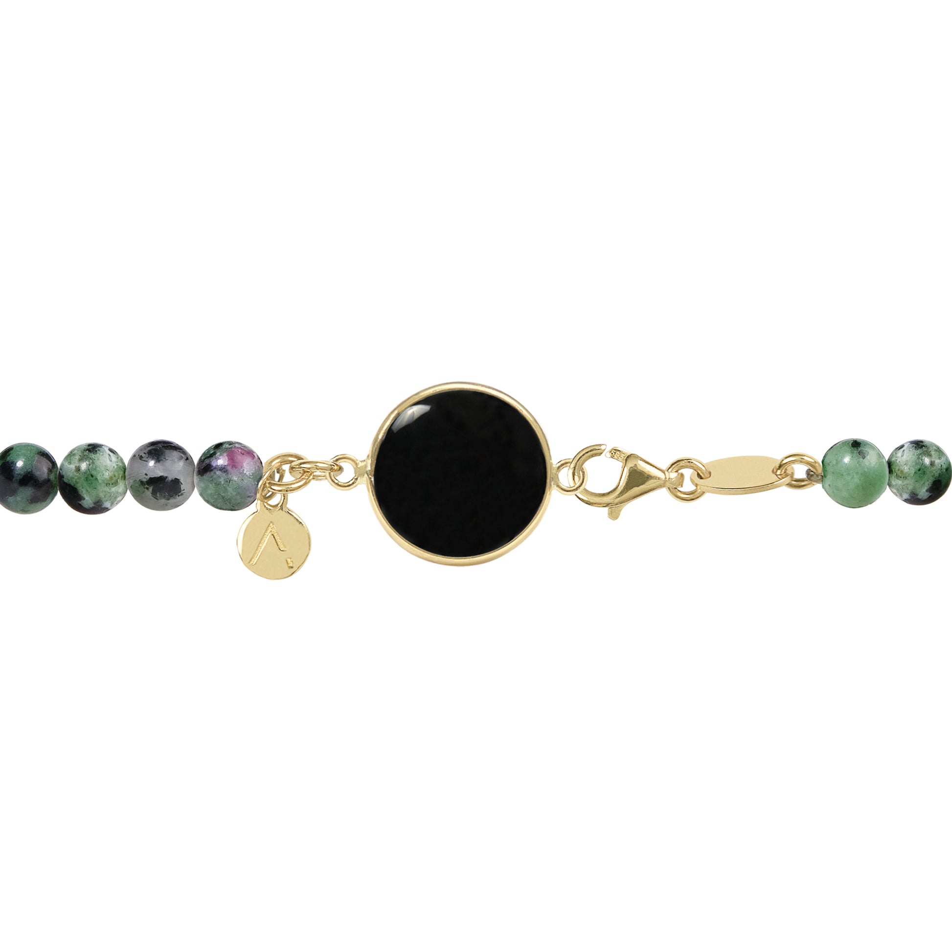 Short eco pearl necklace, cross pendant, 9K yellow gold, Madre Perla stone