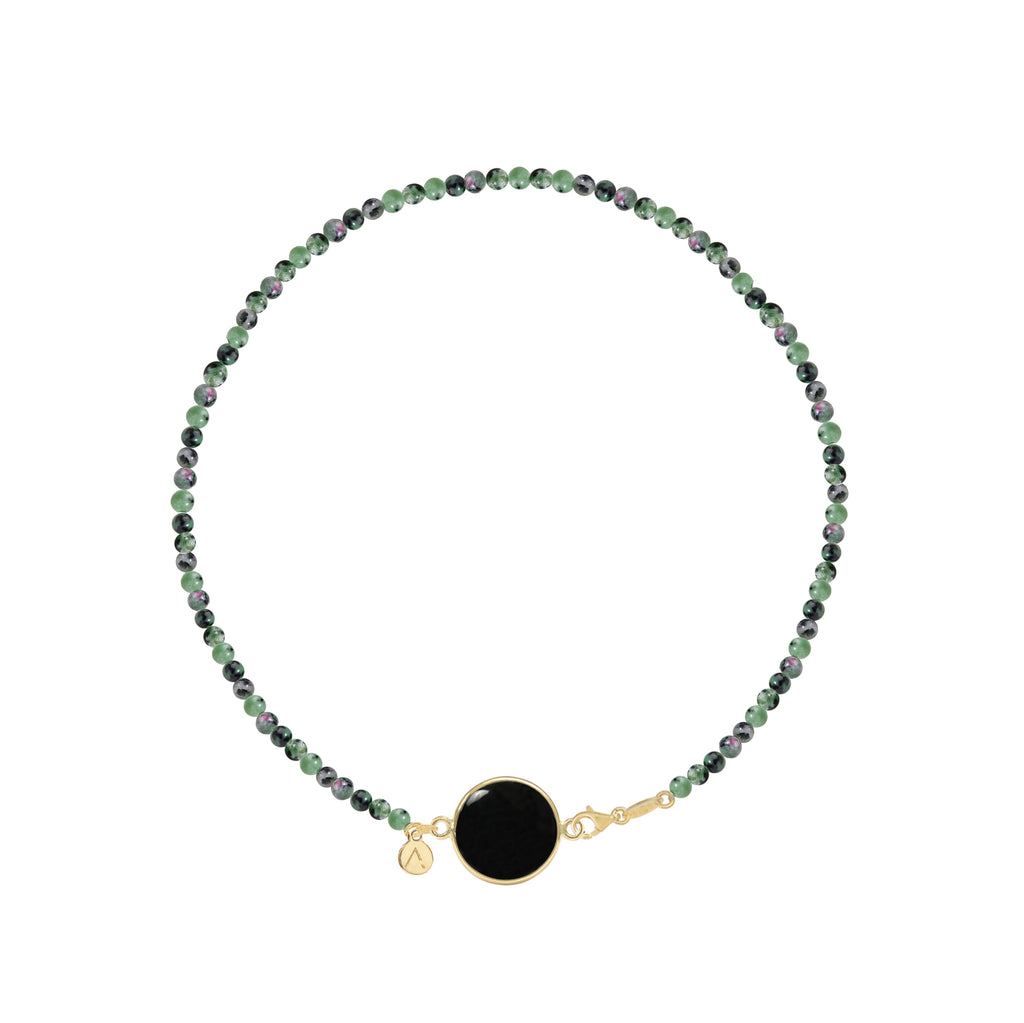Short eco pearl necklace, cross pendant, 9K yellow gold, Madre Perla stone